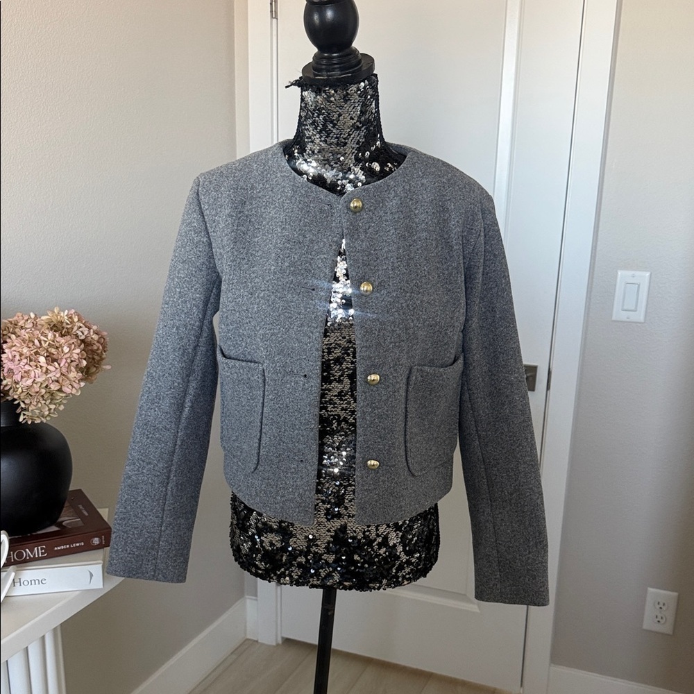 a new day Gray Cropped Open-Neck Blazer with Gold Buttons